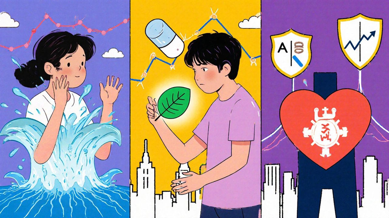 Three patients each receiving different blood pressure medications in a split-panel scene.