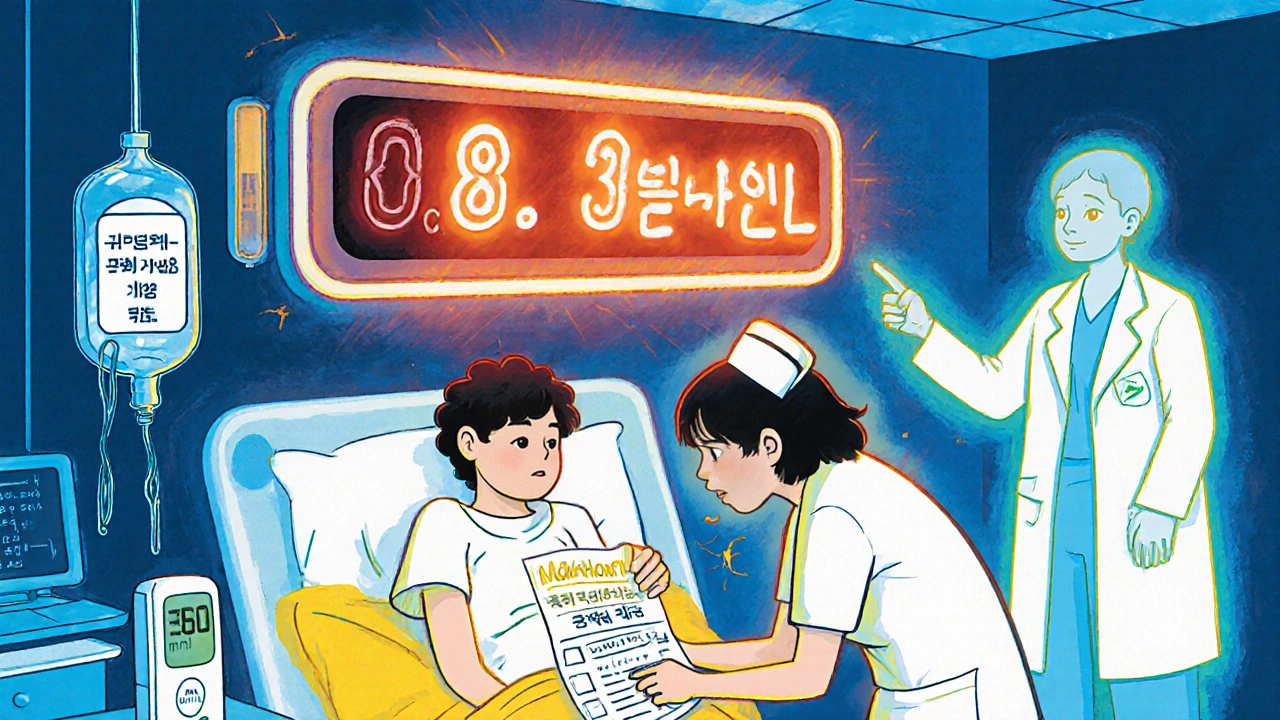 Emergency room scene with high ketone warning, doctor pointing to sick day plan, ghost of past mistake fading away.