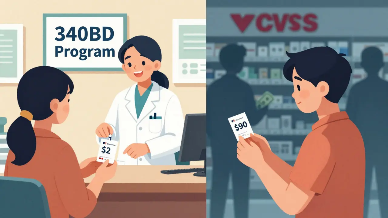 A patient receives a cheap generic at a clinic while paying much more at a pharmacy.