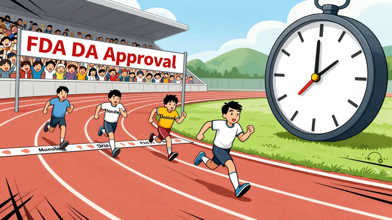 Generic drug makers race to FDA approval, one lagging behind as patients cheer.