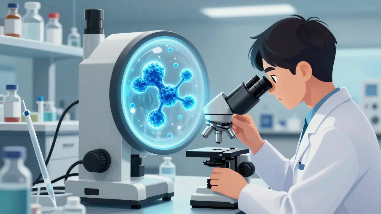 Researcher testing drug molecules in a laboratory.