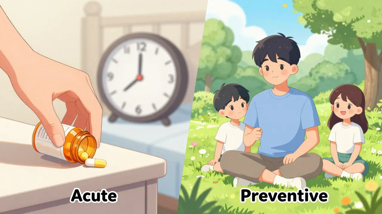 Comparison between urgent acute migraine treatment and the peace of successful prevention.