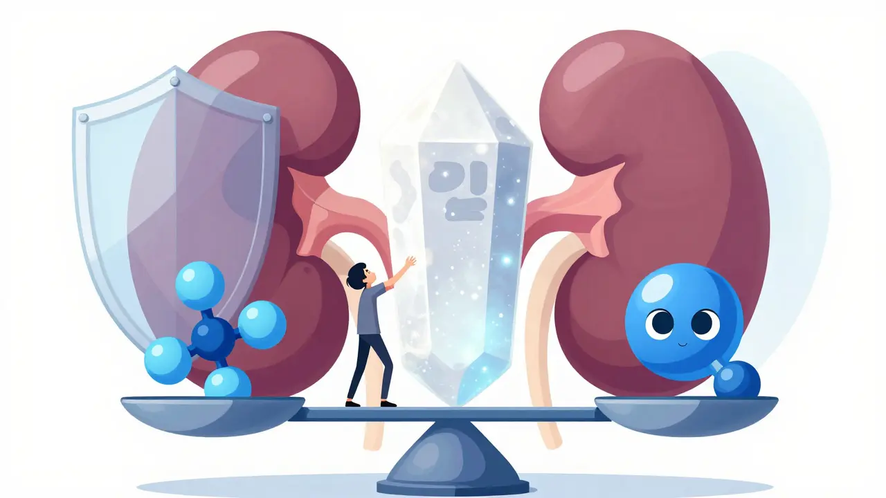 Conceptual balance scale with calcium and phosphorus to represent mineral stability