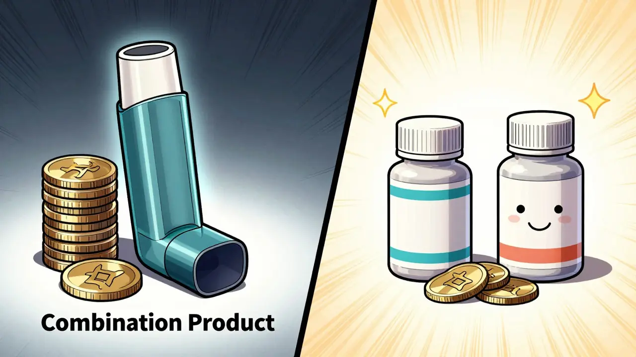 Comparison showing savings from buying separate generics vs combo