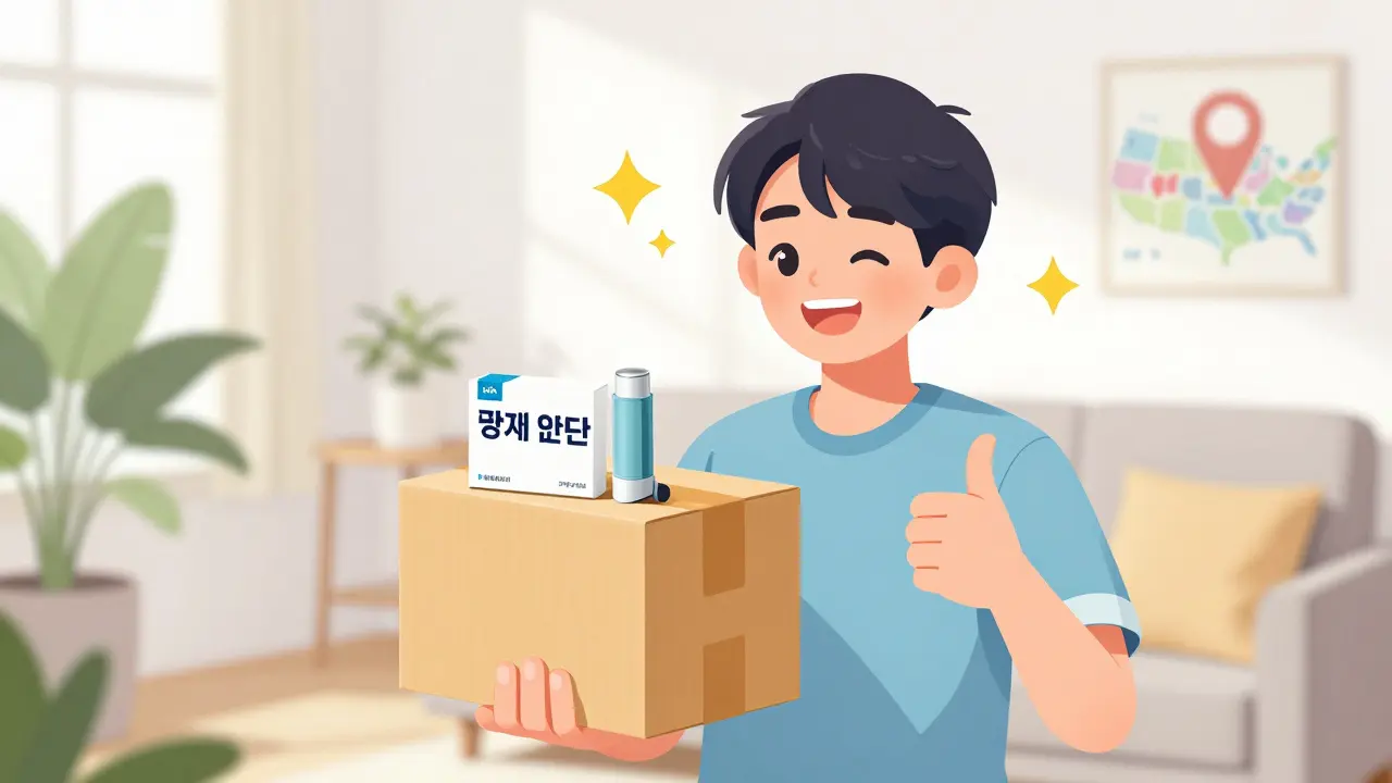Happy person receiving safe medication delivery in webtoon style