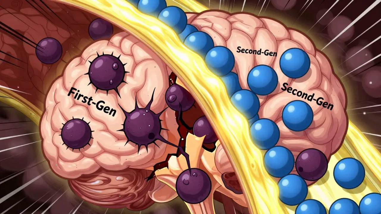 Illustration showing drug molecules crossing the blood-brain barrier