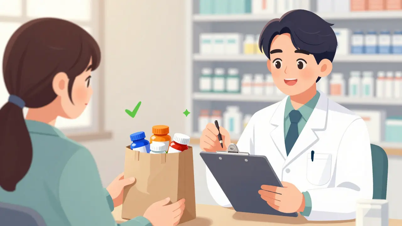 Patient using Brown Bag method with pharmacist