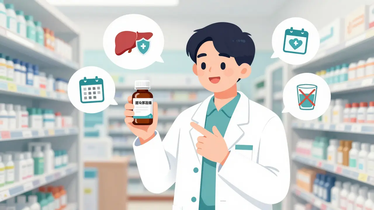 Pharmacist explaining dosage and safety tips for generic acetaminophen