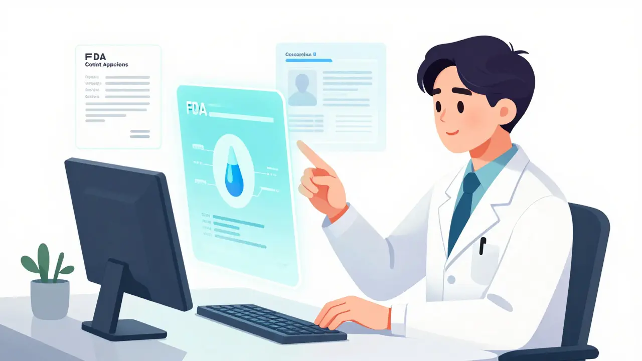 Professional reviewing floating holographic FDA drug approval documents