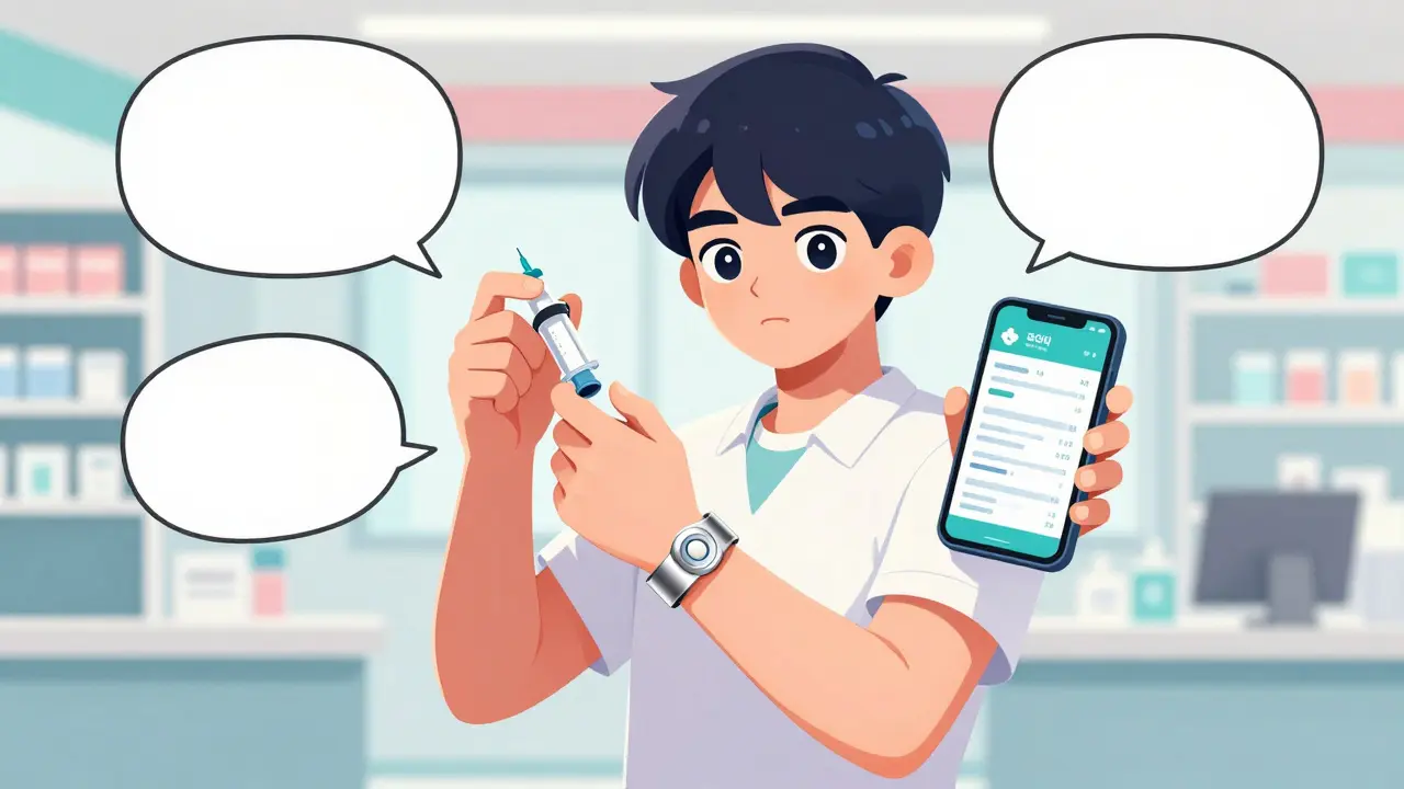 Illustration of person wearing medical alert bracelet and holding rescue medication