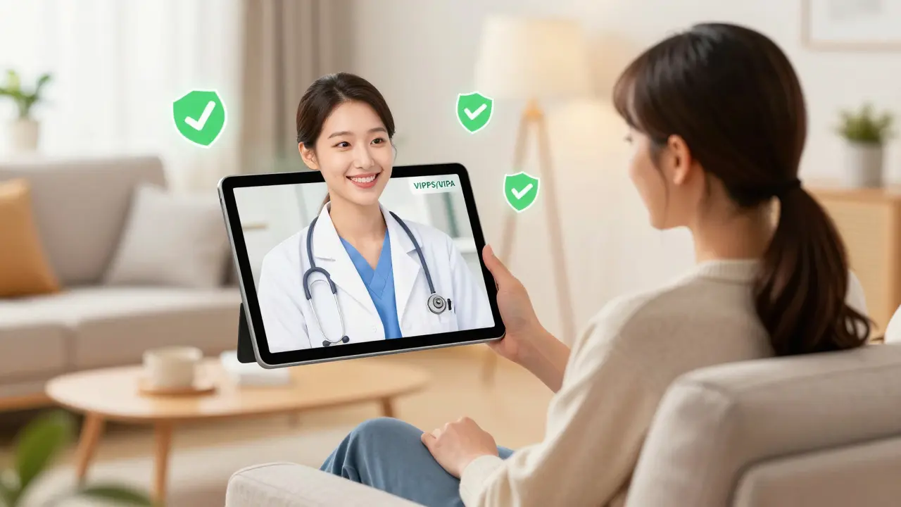 Patient doing secure video call with doctor at home