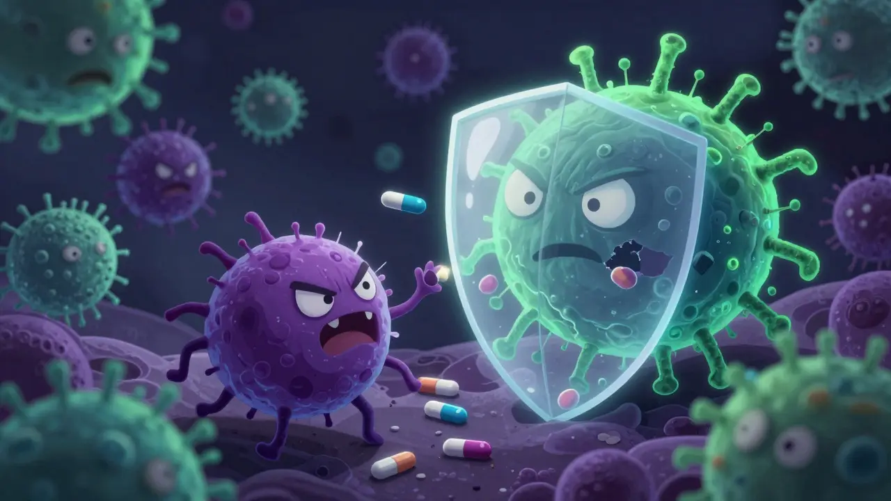 Bacteria developing resistance against weak antibiotic shield