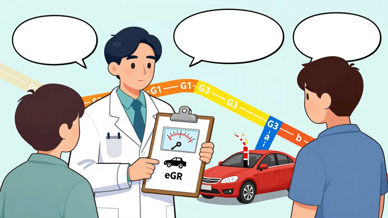Doctor explaining eGFR and ACR tests with visual metaphors