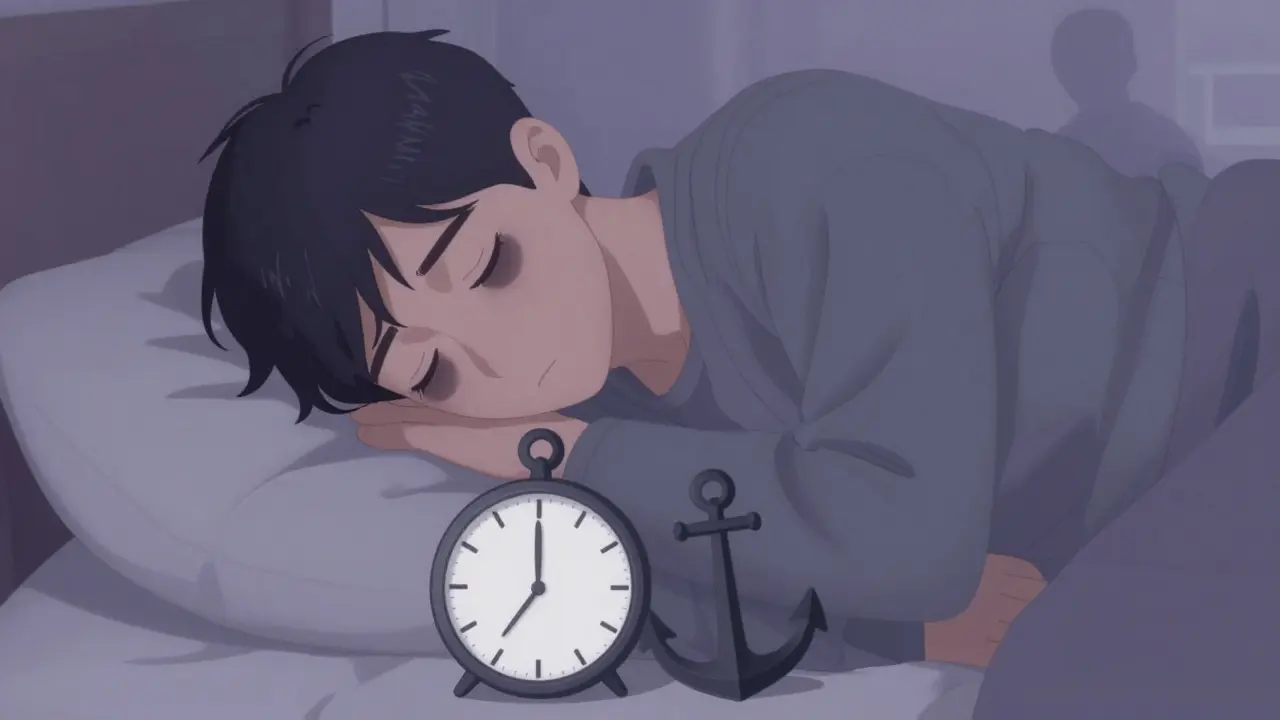 Illustration of a tired patient with beta-blocker fatigue, featuring slow-motion visual cues.