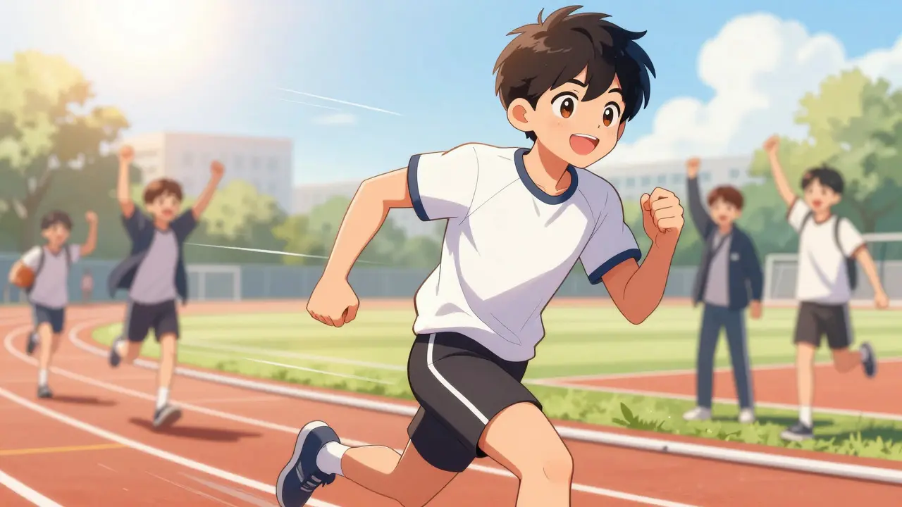 Teen athlete running confidently with asthma